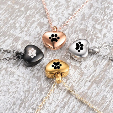 Engraved Heart Dog Paw Urn Necklace - Bracelet Heart Charms Memorial Ashes Urn Necklace