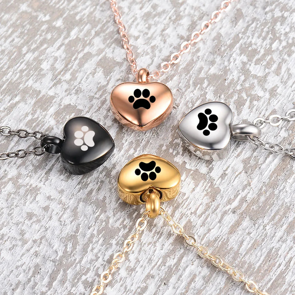 Engraved Heart Dog Paw Urn Necklace - Bracelet Heart Charms Memorial Ashes Urn Necklace