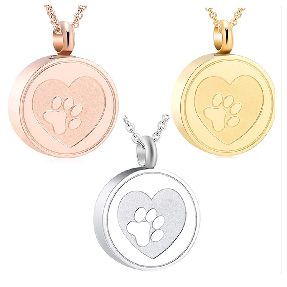 Dog Paw Print Heart Cremation Urn - Locket Necklace Hold Dog Ashes