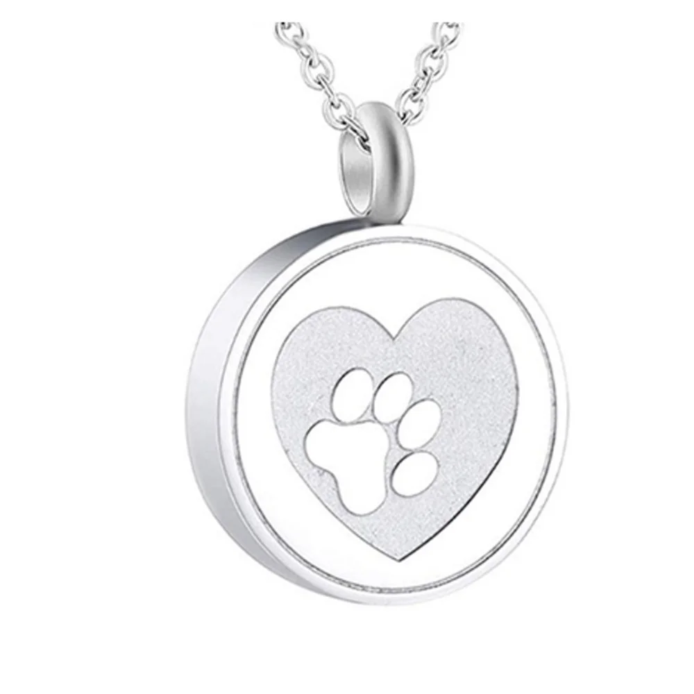 Dog Paw Print Heart Cremation Urn - Locket Necklace Hold Dog Ashes
