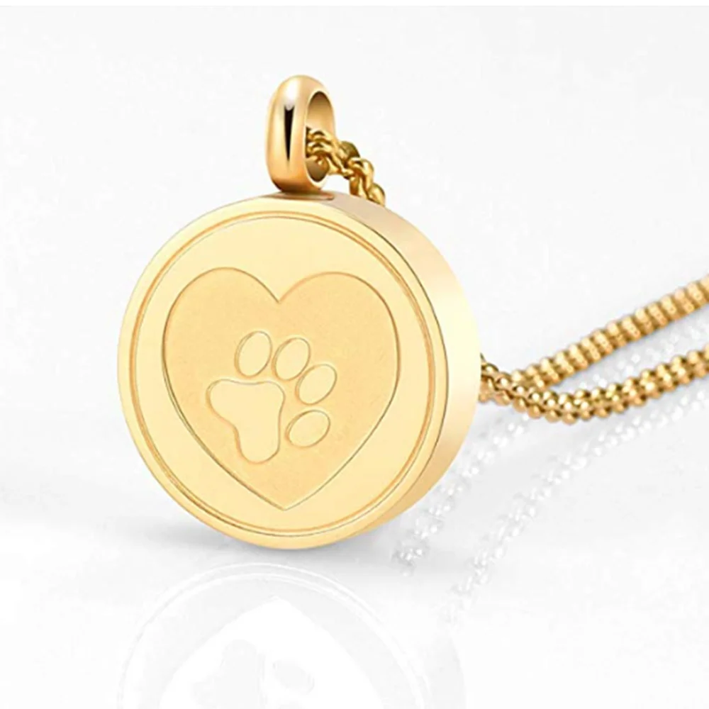 Dog Paw Print Heart Cremation Urn - Locket Necklace Hold Dog Ashes