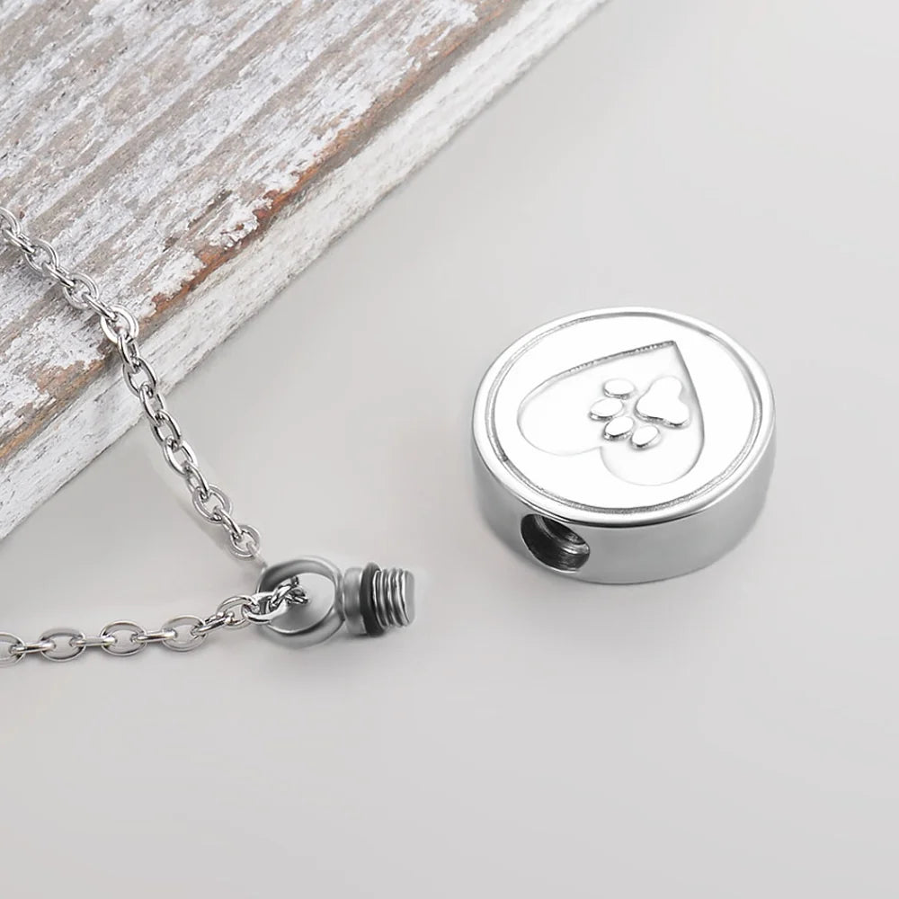 Dog Paw Print Heart Cremation Urn - Locket Necklace Hold Dog Ashes