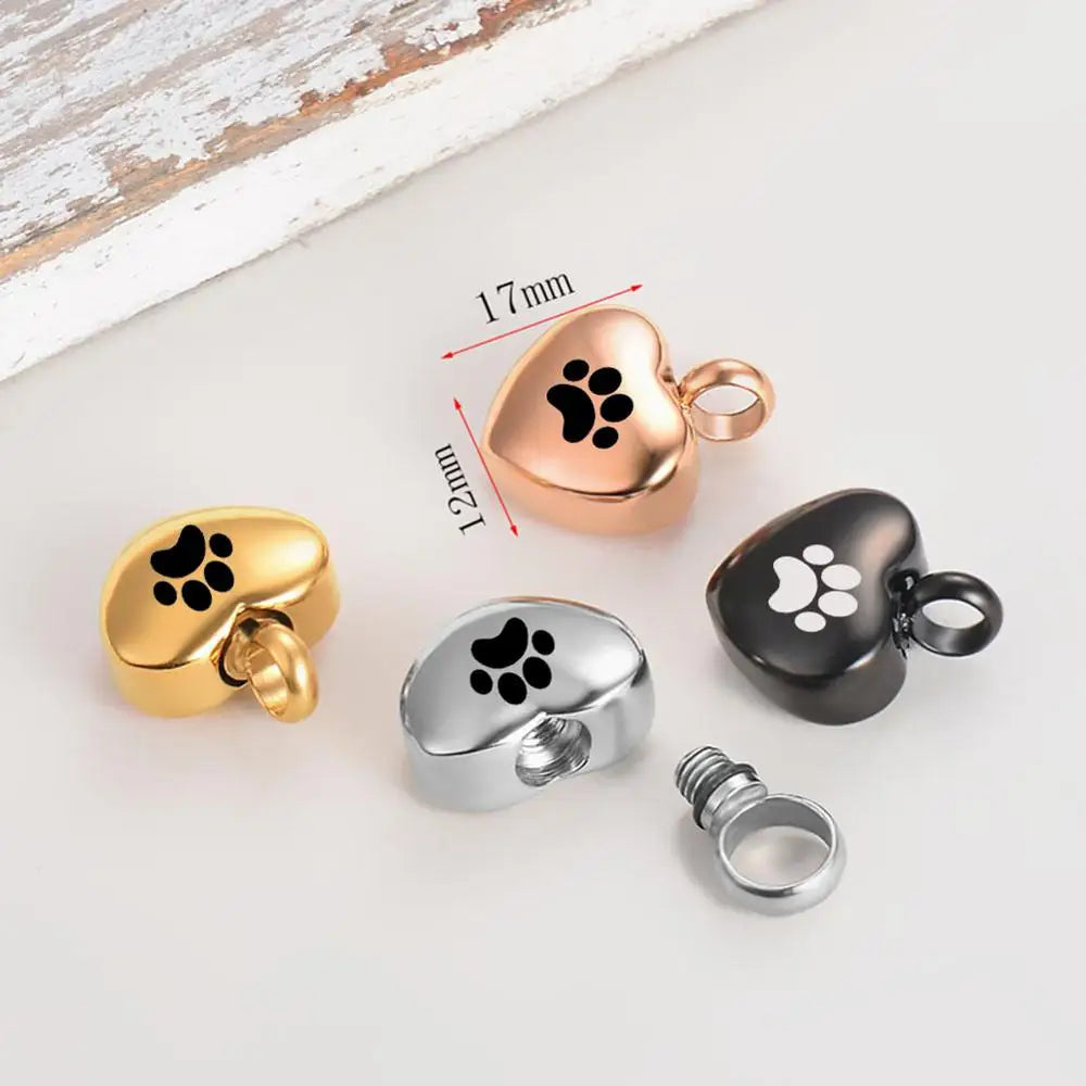 Engraved Heart Dog Paw Urn Necklace - Bracelet Heart Charms Memorial Ashes Urn Necklace