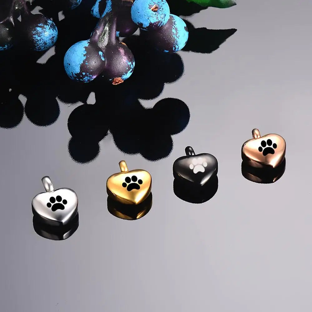 Engraved Heart Dog Paw Urn Necklace - Bracelet Heart Charms Memorial Ashes Urn Necklace