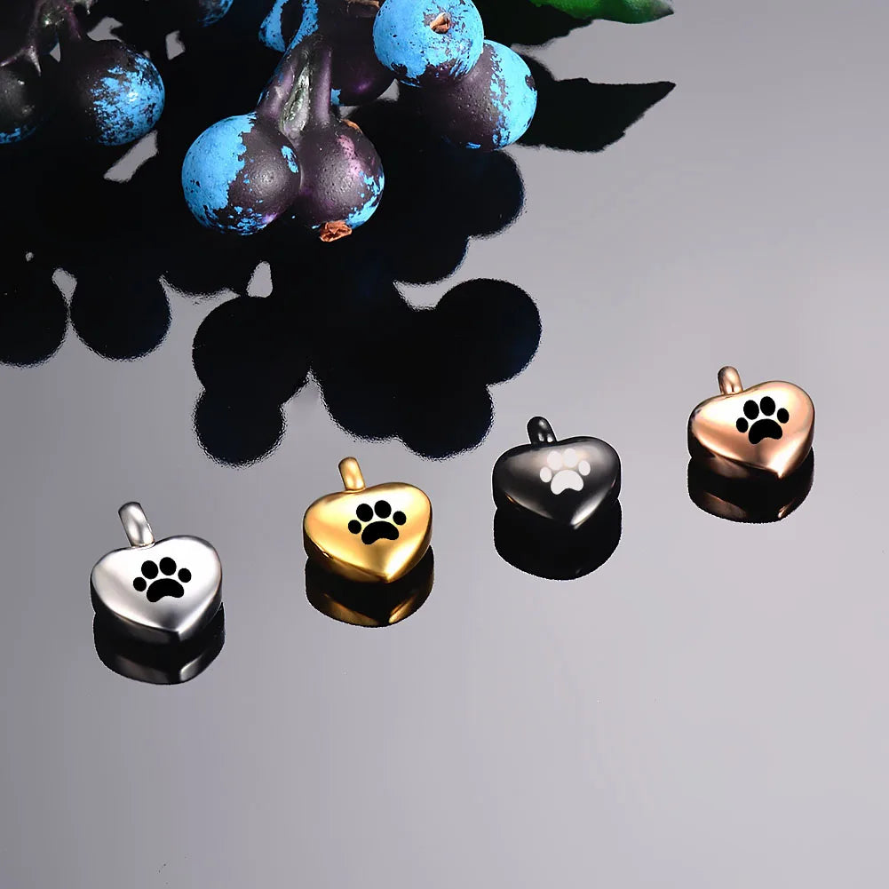 Engraved Heart Dog Paw Urn Necklace - Bracelet Heart Charms Memorial Ashes Urn Necklace