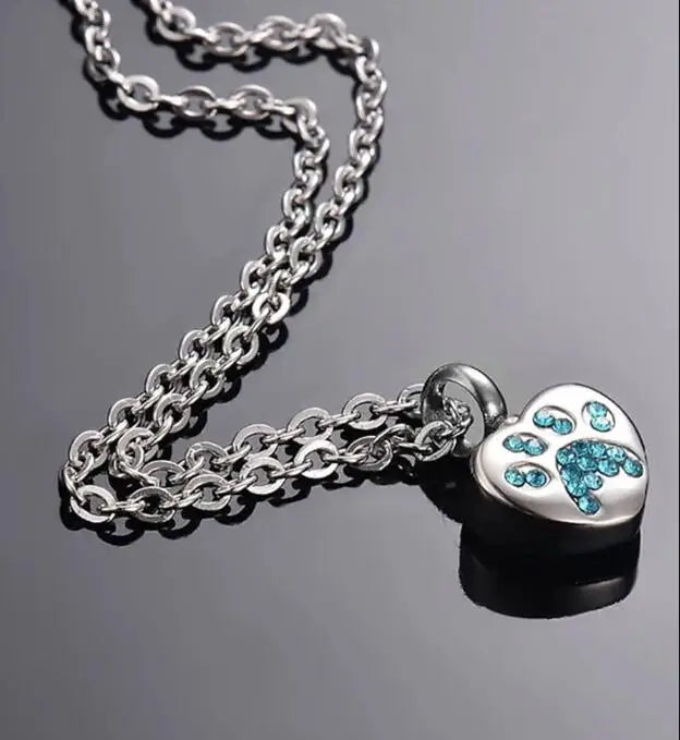 Engraved Heart Dog Paw Urn Necklace - Bracelet Heart Charms Memorial Ashes Urn Necklace