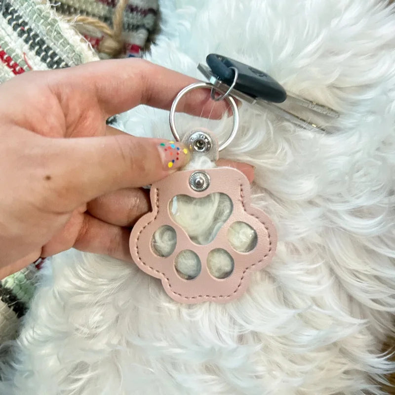 Memorial Leather Dog Hair Storage Bag - Dog Paw Keychain