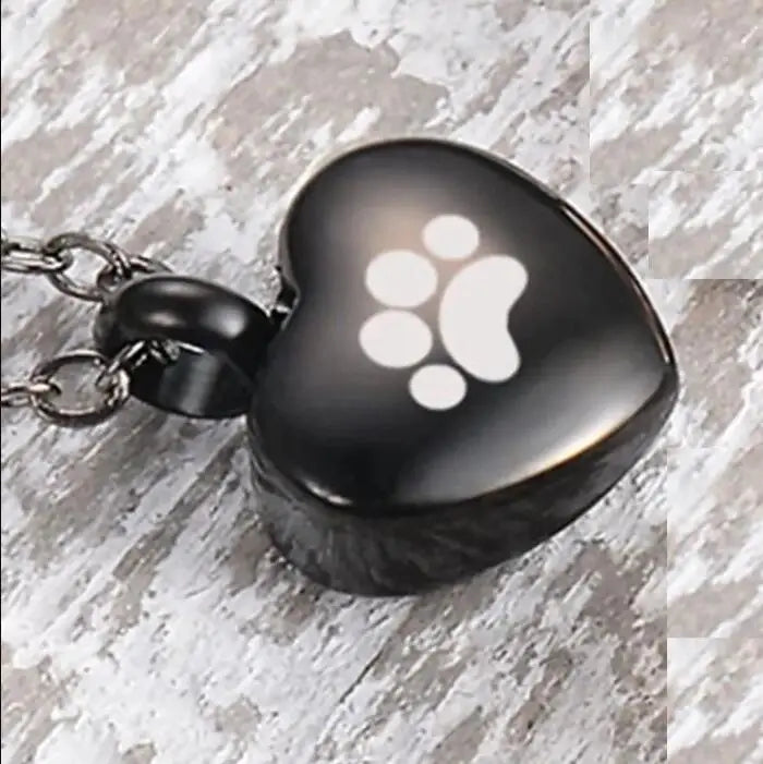 Engraved Heart Dog Paw Urn Necklace - Bracelet Heart Charms Memorial Ashes Urn Necklace