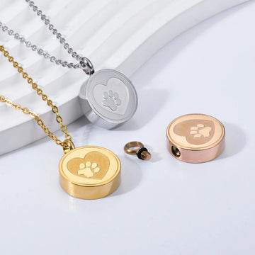 Dog Paw Print Heart Cremation Urn - Locket Necklace Hold Dog Ashes