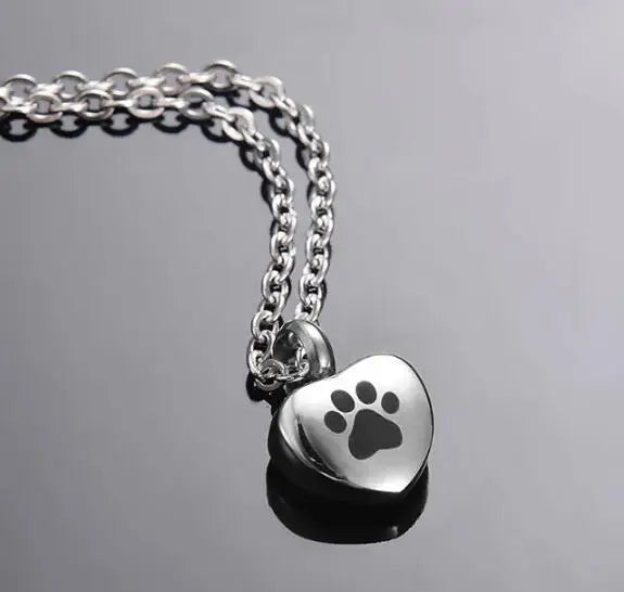 Engraved Heart Dog Paw Urn Necklace - Bracelet Heart Charms Memorial Ashes Urn Necklace
