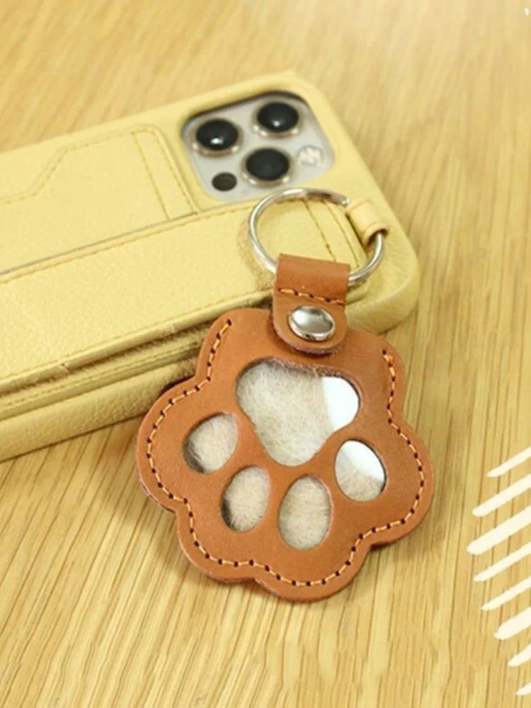Memorial Leather Dog Hair Storage Bag - Dog Paw Keychain