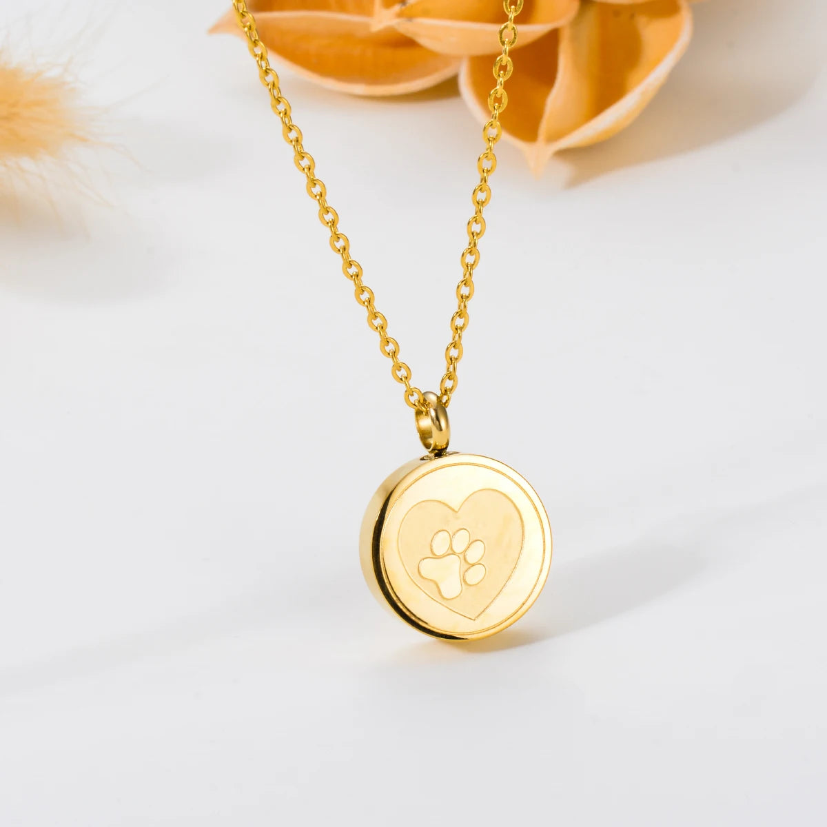 Dog Paw Print Heart Cremation Urn - Locket Necklace Hold Dog Ashes