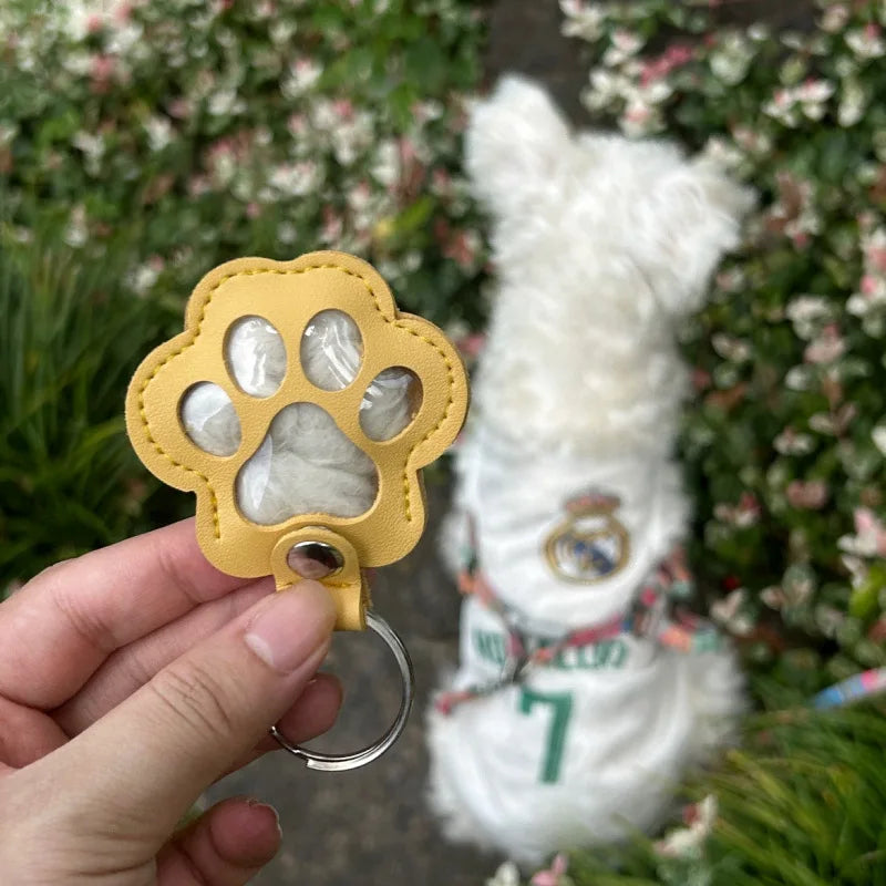 Memorial Leather Dog Hair Storage Bag - Dog Paw Keychain