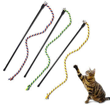 Interactive Cat Wand Toy with Rope Chew, Chase & Play for Kittens and Adult Cats