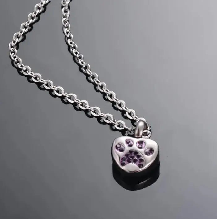 Engraved Heart Dog Paw Urn Necklace - Bracelet Heart Charms Memorial Ashes Urn Necklace
