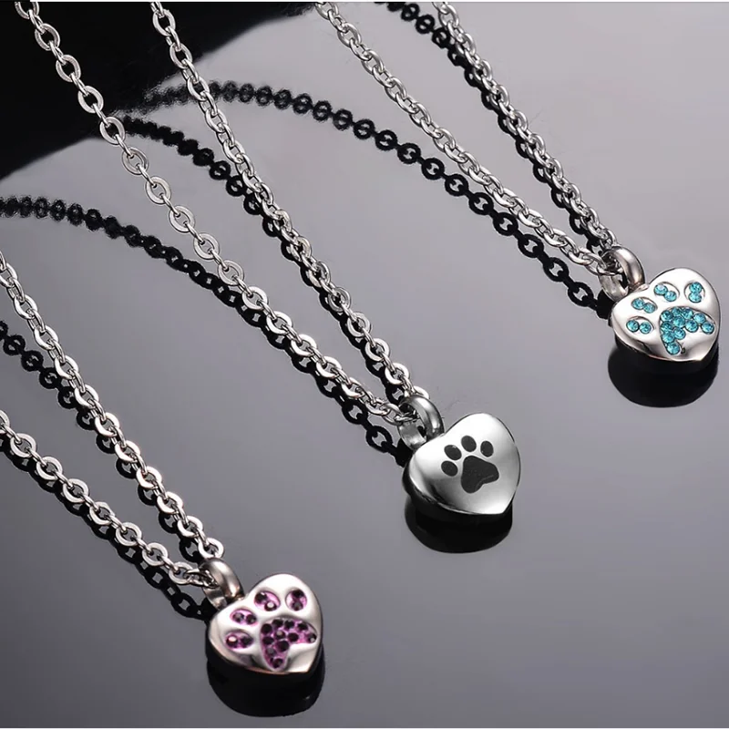 Engraved Heart Dog Paw Urn Necklace - Bracelet Heart Charms Memorial Ashes Urn Necklace