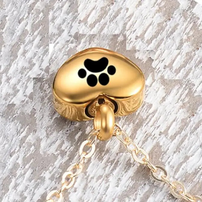 Engraved Heart Dog Paw Urn Necklace - Bracelet Heart Charms Memorial Ashes Urn Necklace